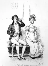 &39;Sem uma vez abrindo os lábios&39;, ilustração de &39;Pride und Prejudice&39; de Jane Austen, edição publicada em 1894